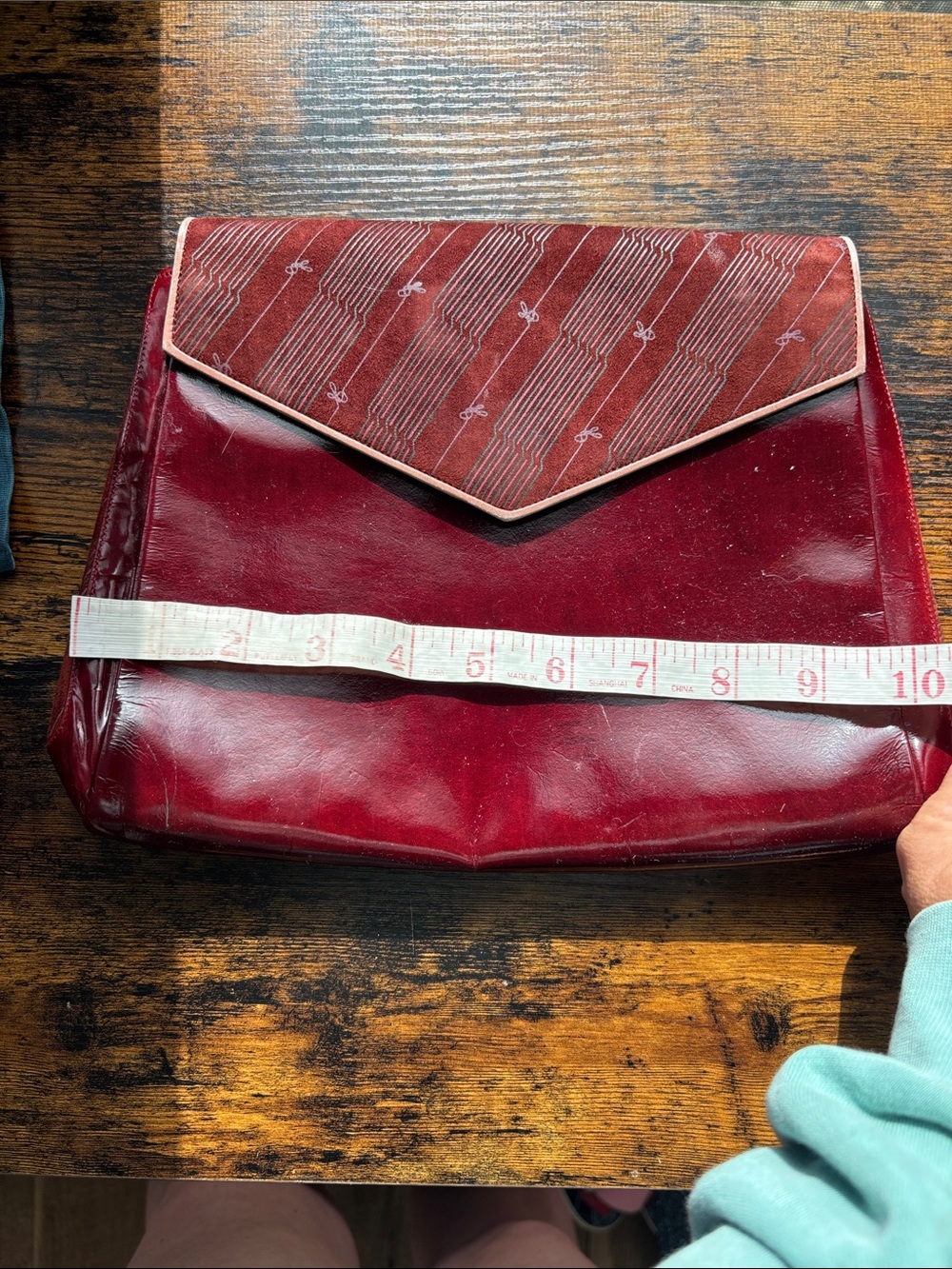 Linea Patent Leather Burgundy Envelope Crossbody with Contrast Trim - Picture 11 of 14